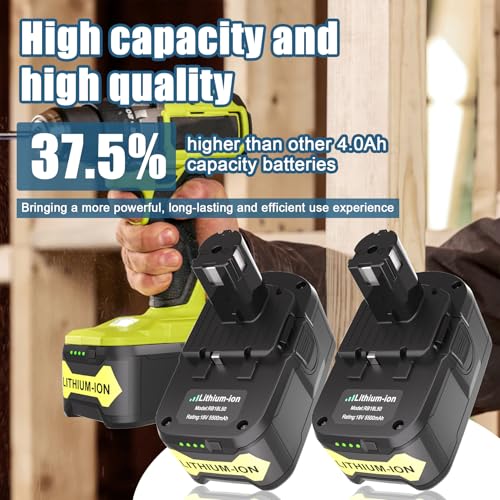 2PCS 18V 5.5Ah P108 Replacement Battery for Ryobi + P117 Charger BCL14181H, for Ryobi One+ Battery RB18L50 RB18L25 RB18L40 RB18L20 RB18L15 RB18L13 P104 P105 P106 P107 P108 (2 Batteries+Charger)