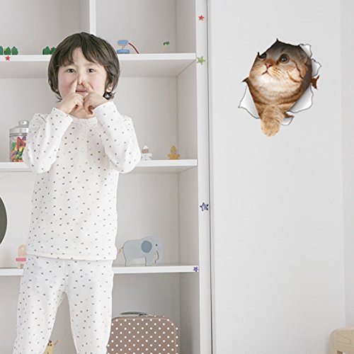 Greatstar DIY 3D Through The Wall Lovely Dog&cat Fridge Stickers Bathroom Toilet Cover Water Tanks Decal (Cat2)