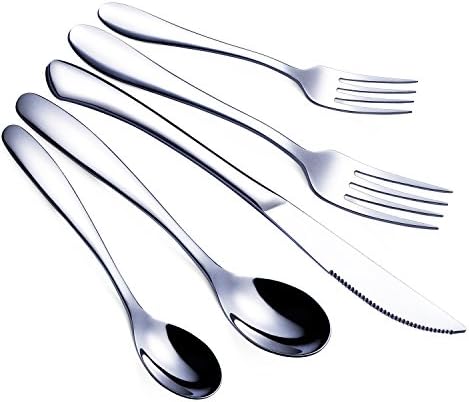 Flatware Set, Excgood Stainless Steel Kitchen Silverware Cutlery Tableware Dinnerware Anti-rust, 20 Piece Utensils Set Service for 4 People Knives, Tablespoons, Teaspoons, Forks, &amp; Dessert Forks