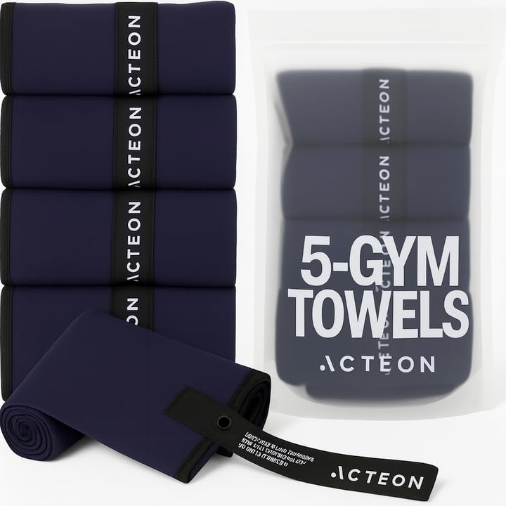 Photo 1 of Acteon Microfiber Gym Towels 5 Pack, Quick Dry Silver ION Odor-Free Super Absorbent Sweat Towels for Men & Women, Workout, Yoga, Running, Beach, Travel – 16x30.5 Inch (Midnight Blue)