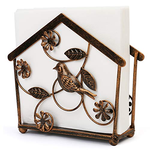 LotFancy Napkin Holder for Tables, Upright Paper Napkin Dispenser Stand for Kitchen, Indoor, Outdoor, Bird & Flower Design