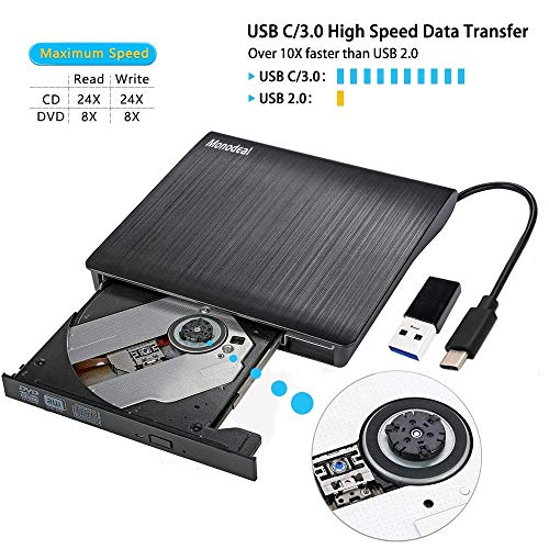 External CD DVD Drive, USB C Superdrive for PC Laptop USB3.0 Compact CD DVD+/- RW Burner Writer Optical Drive Support Win XP/7/8/10/2003/Vista/Linux/Mac 10 OS - Thumbnail 2