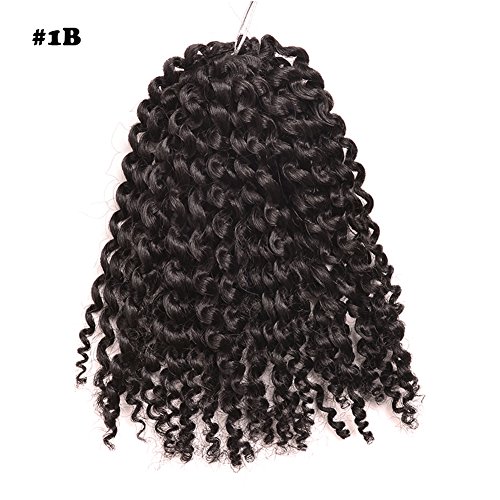 Heat Resistant Ombre Wand Curls Mali Bob Twist Crochet Braids Short Synthetic Marley Afro Kinky Braid Hair Weave (8", #1b)