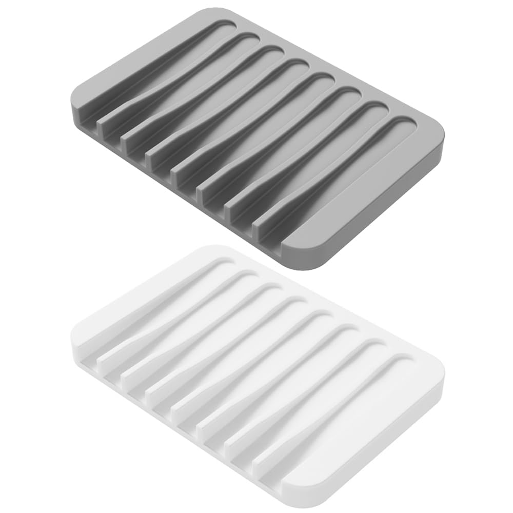 Photo 1 of 2PCS Self Draining Soap Dishes, Premium Silicone Soap Holder & Saver for Shower, Bathroom, Kitchen, Bath Tub, Razor, Sponges, Drains Water Very Well, Can Extend Soap Life, Easy Clean?White+Gray?
