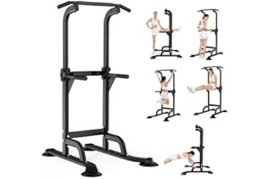 Power Tower Pull Up & Dip Station, Free Standing Workout Equipment for Home Gym, Adjustable Pull Up Bar with Multi-Grip Handl