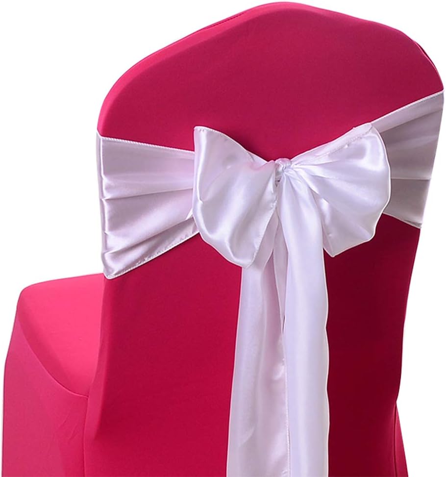 Nikgic Satin Chair Cover Sashes Bow Ribbon for Wedding Birthday Party Banquet Reception Decoration (White)