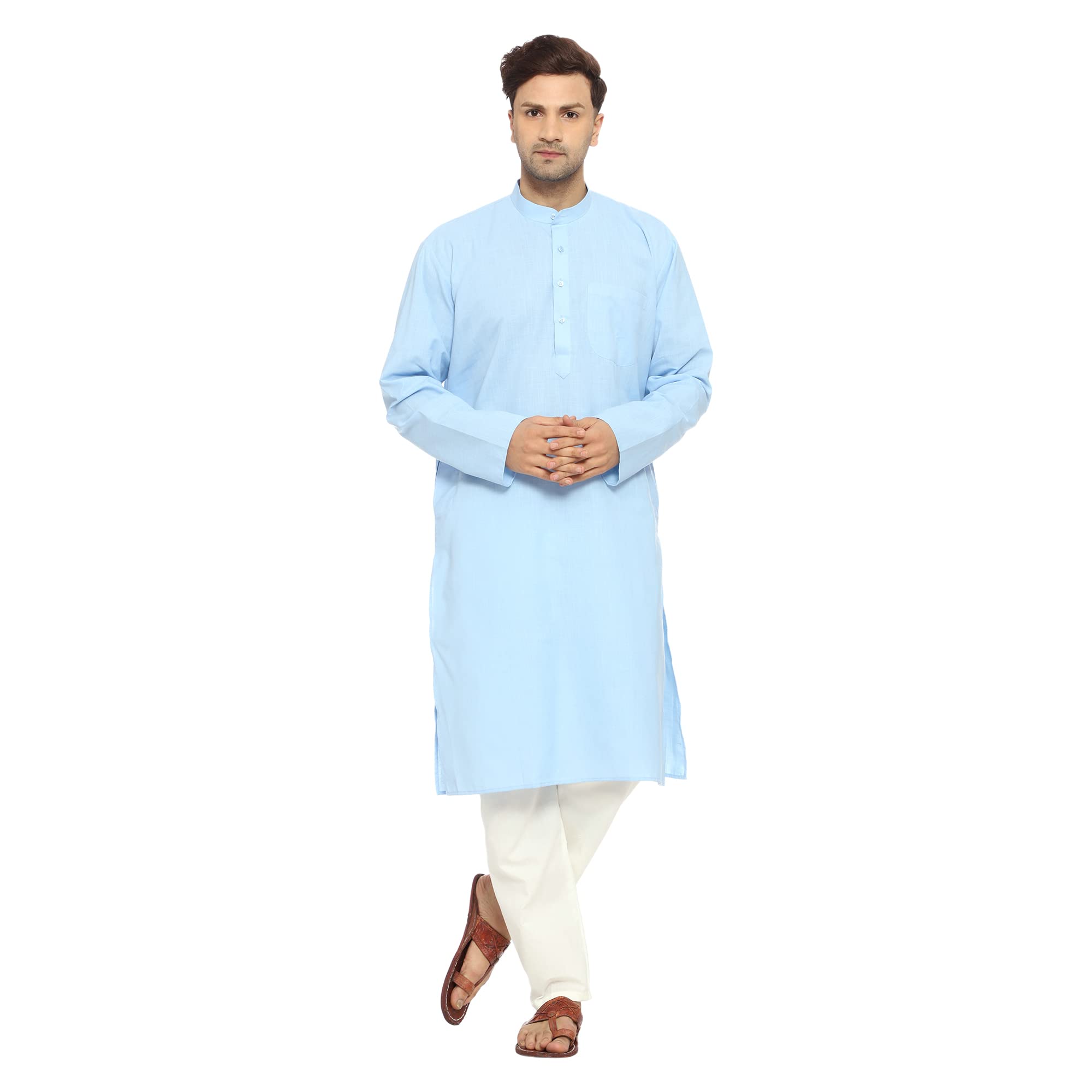 Photo 1 of **Bottoms Only** ITOS365 Men Cotton Blend Kurta Pyjama Set Party Fashion Regular Ethinic Wear Indian Dress Gift for Men Sky Blue Large