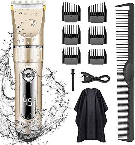 Hair Clippers for Men, Professional Hair Trimmer Set Cordless Rechargeable Led Display Five Speed Adjustment Electric Hair Clippers with 6 Guide Combs