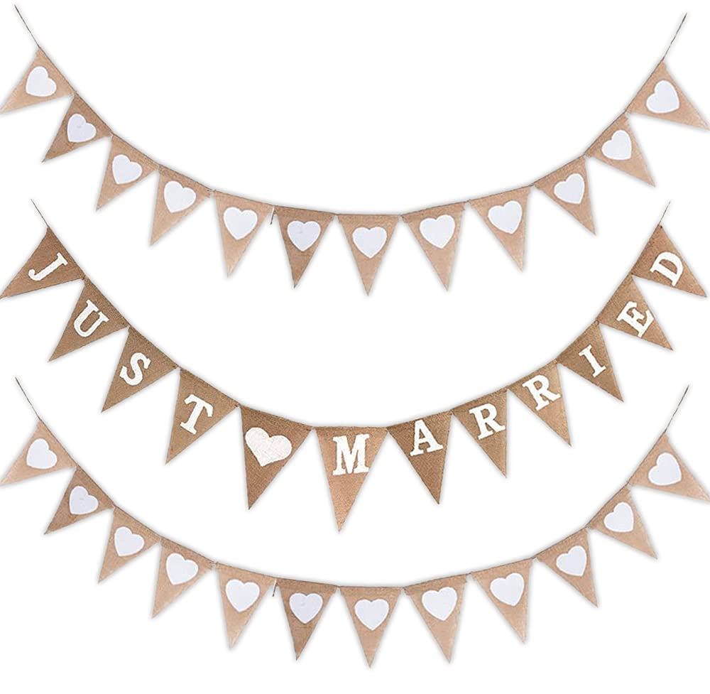 Bunting Wedding Vintage Just Married Garland Heart Jute Bunting Bunting Banner for Hanging Wedding Ceremony Photo Props Bridal Shower Hen Party