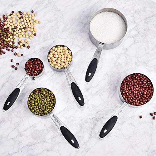 Wildone Measuring Cups and Measuring Spoons Set, Stainless Steel Cups and Magnetic Measuring Spoons Set of 12, for Dry and Liquid Ingredients, Including 5 Nesting Cups, 6 Spoons and 1 Leveler