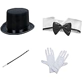 HISYI Adult Magician Costume With Top Hat Thigh Socks Wand Collar Gloves For Trick Show Halloween Costumes Magicia, 4 Pieces Set a