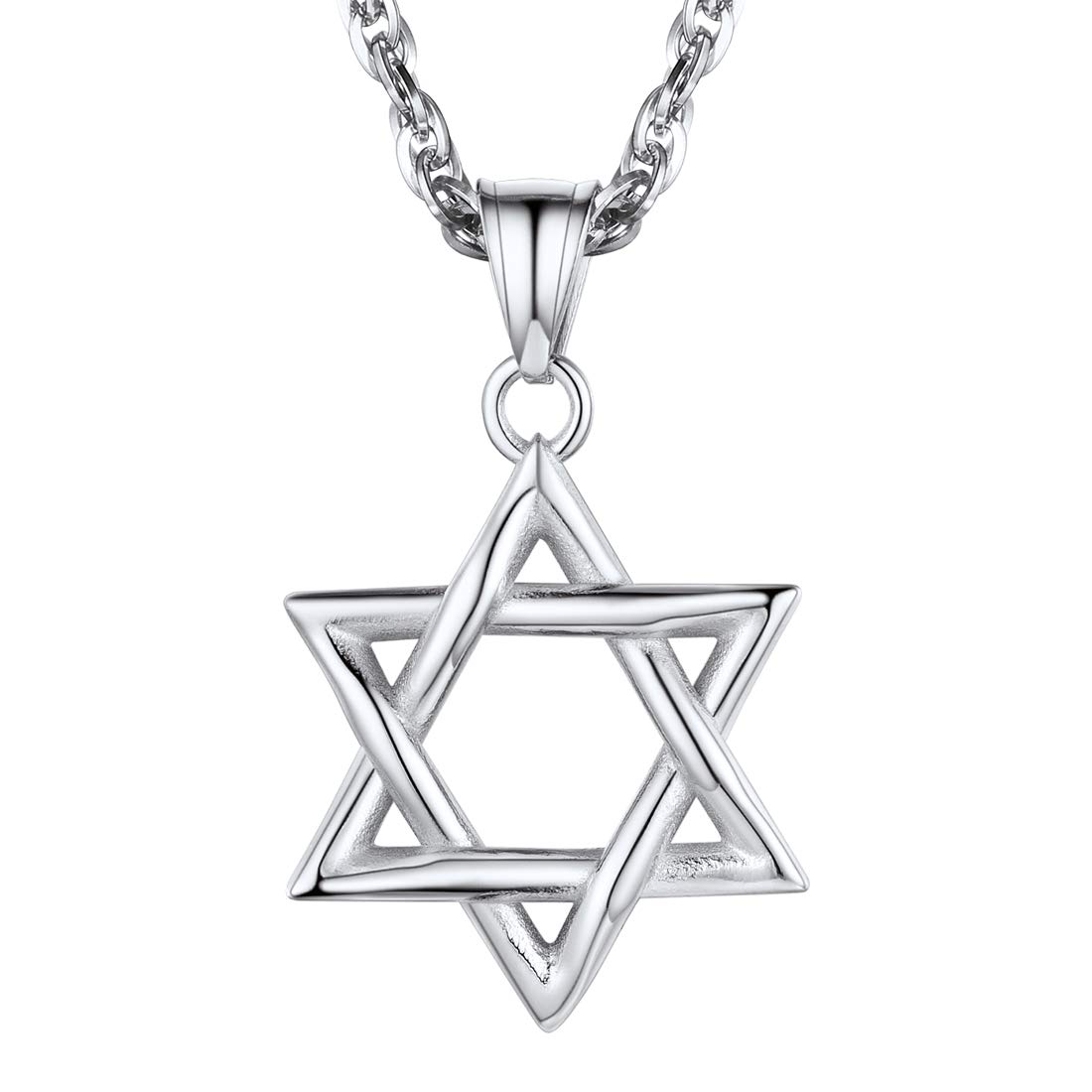 U7 Rounded Radians Star of David Pendant Necklace, Jewish Magen, Bat Mitzvah Present, Stainless Steel Israel Judaism Hebrew Jewish Jewellery For Women Hexagram Necklace
