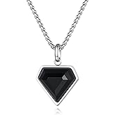 COAI Black Heart Pendant Necklace for Women and Men, Stainless Steel Diamond Shape Onyx Necklace