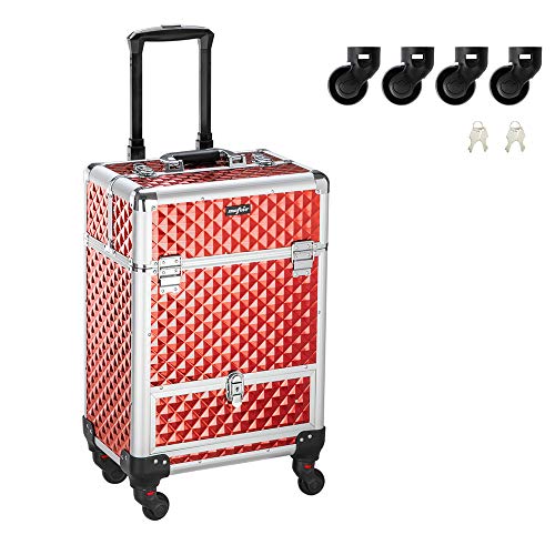 mefeir Aluminum Rolling Makeup Train Case, Portable Makeup Organizer