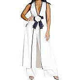 Womens Sexy 2 Pieces V Neck 3D Flower Tunic Tops Dress Bodycon Wide Leg Pants Party Clubwear Tracksuit Outfits Set, XX-Large, White