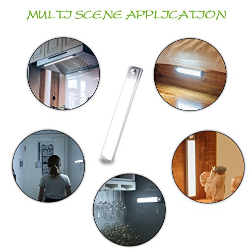 Motion Sensor Light Wireless 33-LED Build 240mm Bar USB Rechargeable Battery 3M Magnetic Tape 4 Modes Portable DIY Stick-on Anywhere Night Light Cabinet/Closet/Wardrobe/Stairs/Step Light (Pure White)