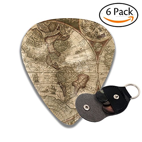 World Map Guitar Picks 6 Pack Best Stocking Stuffer Gifts For Men Women Guitarist Three Sizes To Choose From .46mm