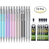 18 Pieces Mechanical Pencil Set 0.7 mm, Assorted Colors,12 Pieces Mechanical Pencils and 6 Tubes Lead Refills for Office and School