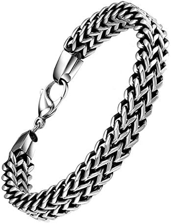 Autudress 12mm 316L Stainless Steel Two-Strand Wheat Chain Bracelet for Men Punk Biker Rock Link Wrist
