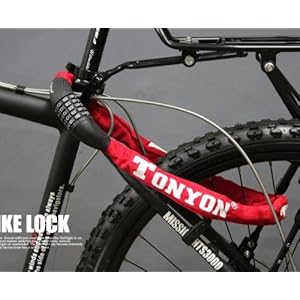 【ダイヤル式チェーンロック】TONYON 自転車・バイク用 盗難防止 ダイヤル5桁 赤
