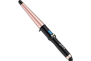 IKV Dual Voltage Curling Wand for Europe Travel,Tapered Creamic Curling Iron Wand 1 ¼-inch to 3/4-inch for Long Hair,100-240V|Glove Include