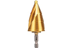 Klein Tools 25960 Step Drill Bit, 7/8 to 1-3/8-Inch, Spiral Double-Fluted, Cut Thin Metal, Plastic, Aluminum, Wood, 1/4-Inch 