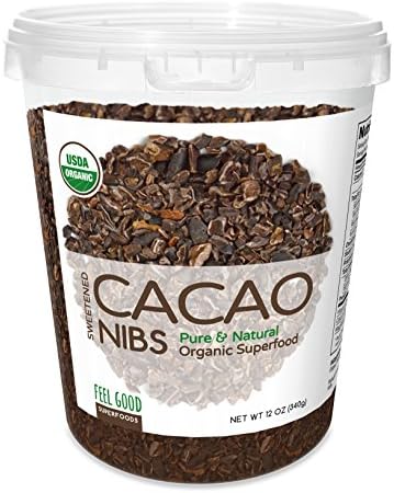 Feel Good Superfoods Organic Cacao Nibs - Sweetened 12 Ounces / Pure & Natural