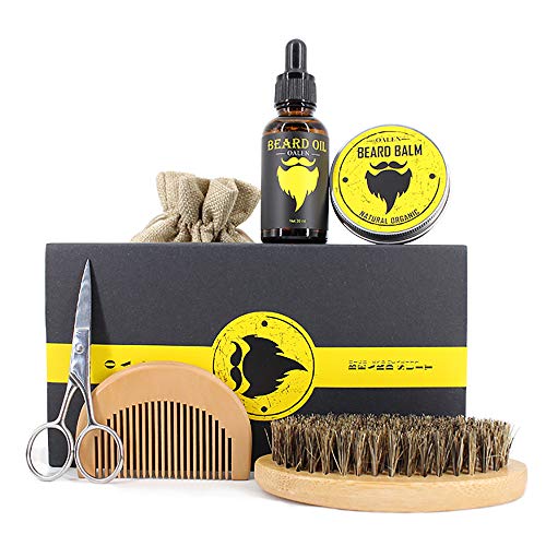 Beard Care Kit for Men Beard Growth Grooming & Trimming with Beard Brush, Beard Comb, Free Beard Conditioner, Beard Balm Butter, Mustache Scissors