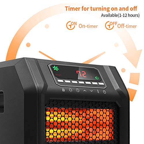 LIFE SMART 6 Quartz Elements Infrared Space Heater with LED Digital Display Screen, Fast Heating with Remote Control and Timer, Thermostat control system with Tip-Over and Overheat Protection for Home