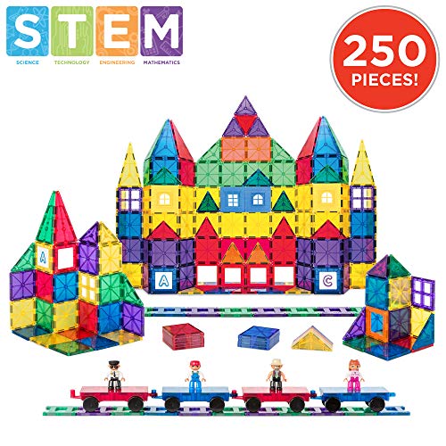 Best Choice Products 250-Piece 3D Magnetic Tile Play Set w/ 4 Figures and Railroad Accessories