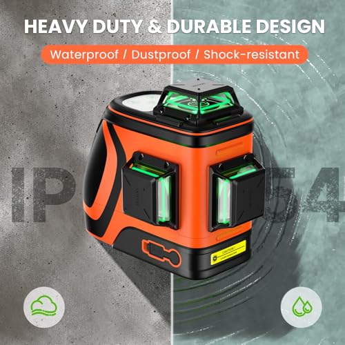 DOVOH Outdoor Laser Level with Receiver : Daylight High Visibility Laser Level 360 Self Leveling Up to 400ft Long Range 110mw High Power Green with Detector Outside Construction Landscaping, H3-360G