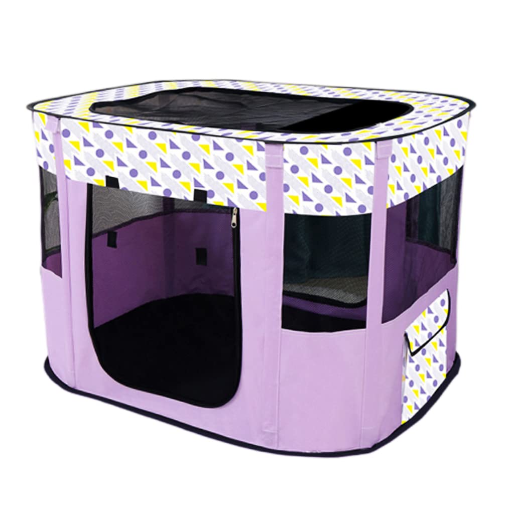 Floving Portable Doghouse Pet fence Foldable Pet playpen Rectangle Delivery Room Cat Nest Cat den Puppy house Kennel Closed Pets Tent with carry bag (S/70 * 50cm, Purple)