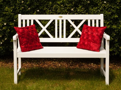 Landhausbank Lübeck, 2-Sitzer Gartenbank, weiß Washed, Länge 120 cm, Parkbank aus Eukalyptus, Holzbank für Balkon, Terrasse, Garten – Bild 3