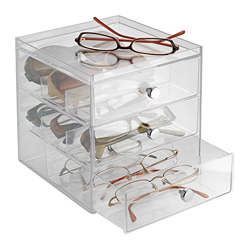 InterDesign 36230 3 Drawer Glass Vanity Organizer, Clear