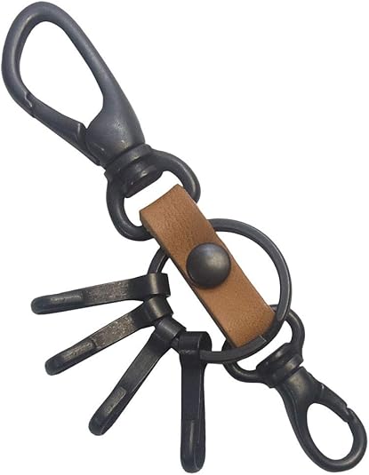 Amazon Highstyle 栃木レザー アンティークブラックカラビナ 4連フック 小型ナスカン キーホルダー キャメル キーホルダー チェーン