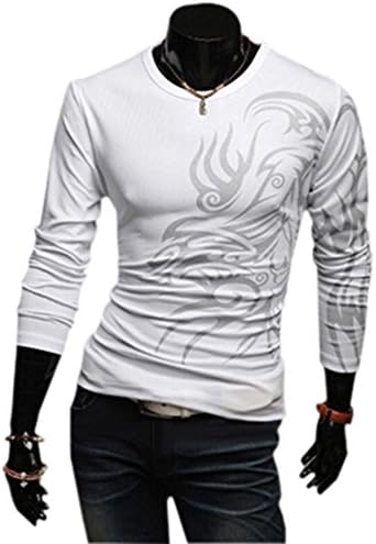 LUQUAN Cool Men'S Cotton Blend Crew Neck Tops Dragon Totem Tattoo Printed Long Sleeve T-Shirt Autumn Shirt 3X-Large,White Bold Tattoo Print