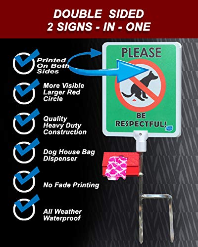 No Poop Dog Signs Poop Bag Dispenser | Stop Dogs from Pooping On Your Lawn | Sign Reads:Please Be Respectful | Protect Property | No Poo | No Pooper Scooper | Biodegradable (Please Be Respectful)