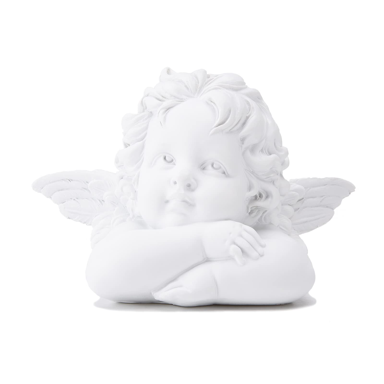 STCREE Resin White Meditative Angle Statue Cherub Wings Baby Angel Figurine Attract Lucky Photographic Decoration Home Desk Decor TQGJST160