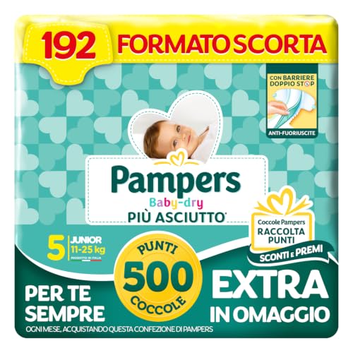 Pampers Baby Dry Junior Size 5 (11-25kg), 192 Nappies + 500 Extra Pamper Points