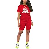 PINSV Women's 2 Piece Outfits Summer Printing Bodycon Short Pants Workout Sets