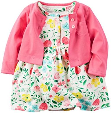 William Carter Baby Girls' 2 Piece Matching Cardigan and Dress Set (Baby) White Flowers/Pink-18M