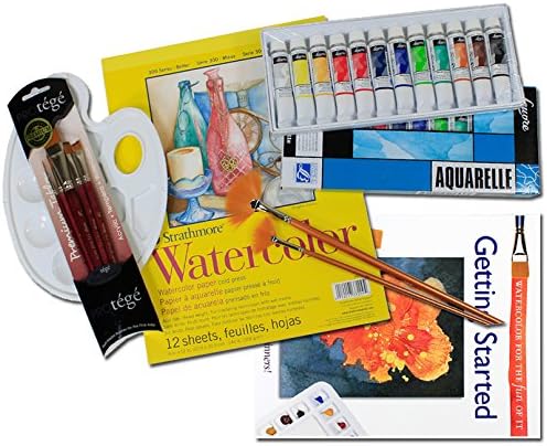 Artist Watercolor Painting Art Set Complete, with 96 pg Instruction Book, Lefranc & Bourgeois Paint, Strathmore Pad, Connoisseur 5 pc Brushes, and more!