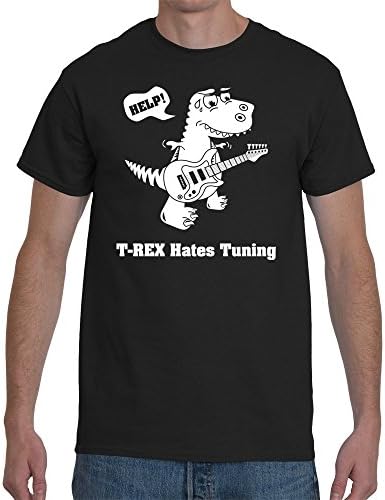 T-Rex Hates Tuning Guitar T-Shirt (X-Large, Black)