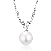 Vinoya Freshwater Cultured Pearl Pendant Necklace 925 Sterling Silver Simple Pearl Necklace for Women White/Rose/Yellow Gold Plated Single Pearl Necklace for Her