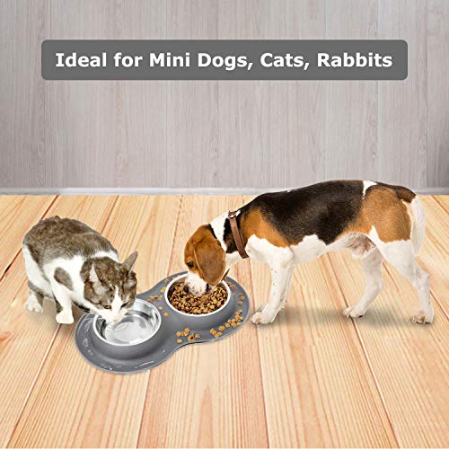 Kulmeo Double Dog Bowl Cat Food Bowls Stainless Steel Dog Food and Water Bowls with Non Skid Silicone Mat Spill Proof… - Image 3