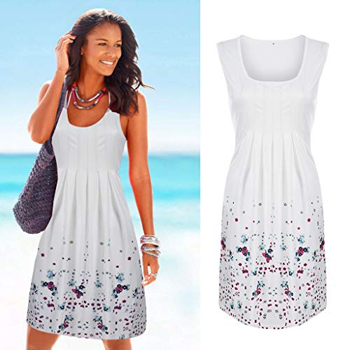 Women Boho Floral Short Mini Dress Party Evening Summer Beach Holiday Sun Dress White