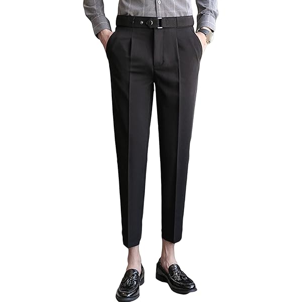fitted lace wedding dress Men's Business Button Decorative Cropped Pants Stretch Slim Skinny Suit  Pants Classic Fit No Iron Casual Pants (Black,28) at Amazon Men's Clothing  store