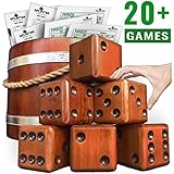 Splinter Woodworking Co Yardzee, Farkle & 20+ Games - Giant Yard Dice Set (All Weather) with Wooden Bucket, 5 Big Laminated Score Cards, and Dry Erase Marker - Jumbo Backyard Lawn Games
