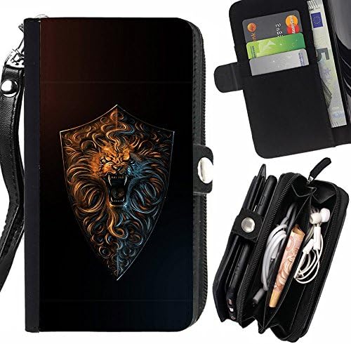 SHIMIN FOR SAMSUNG GALAXY S6 EDGE PLUS cool lion roar gold Zipper Wallet With Strap Card Holder Case Cover