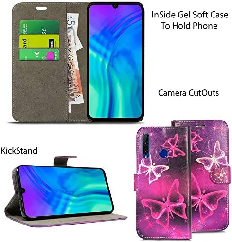 Blueenza For Huawei Honor 20 lite (6.21") 2019 / Honor 10i (HRY-LX1T) - Mobile Phone Case Premium Cover Flip Folio Magnetic Book Card Slots Wallet & Kickstand for Smartphone (3 Butterflies 3D)